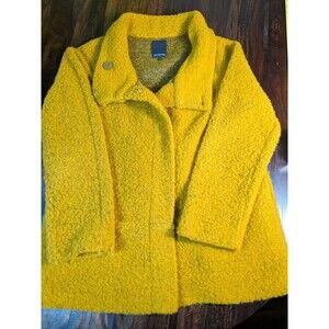 Paz Torras Mustard Yellow Wool Blend Boucle Teddy Coat Funnel Neck Jacket 40 M